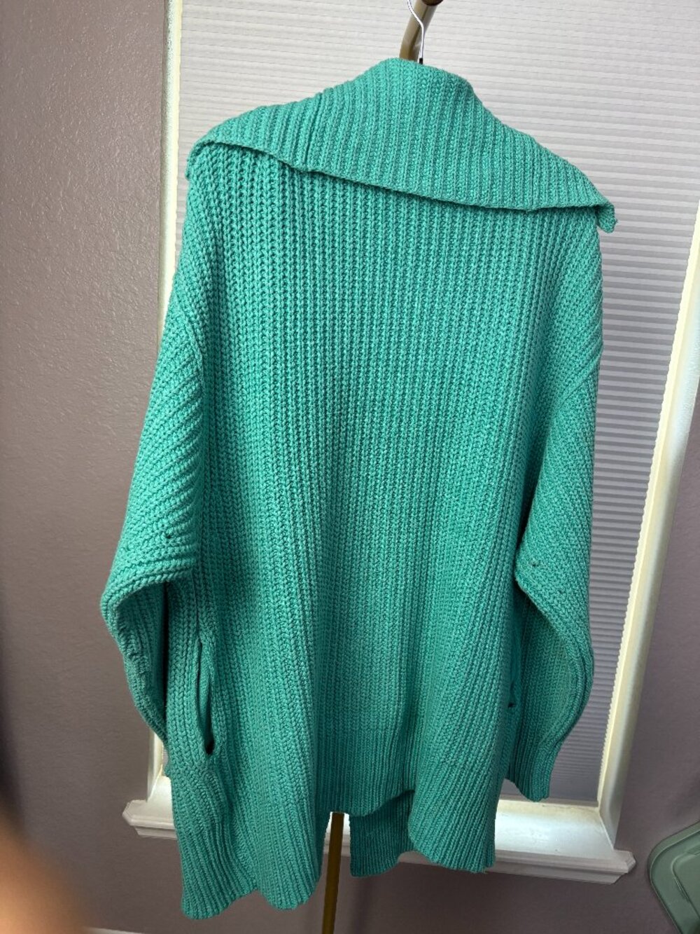 ☀️ Free People Swim Too Deep Chunky Knit Cardigan Turquoise S NWOT - Picture 3 of 9